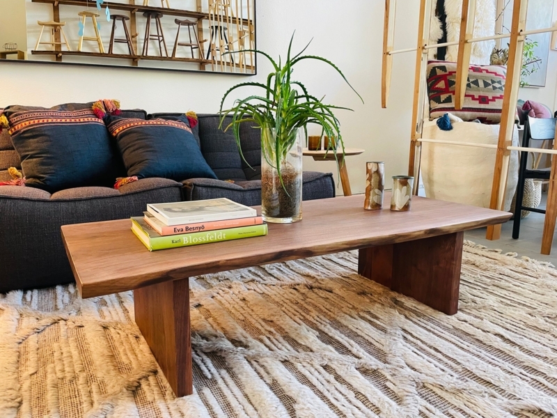 Coffee Table Live Edge Tripod Base Mixed Material Legs Organic Style