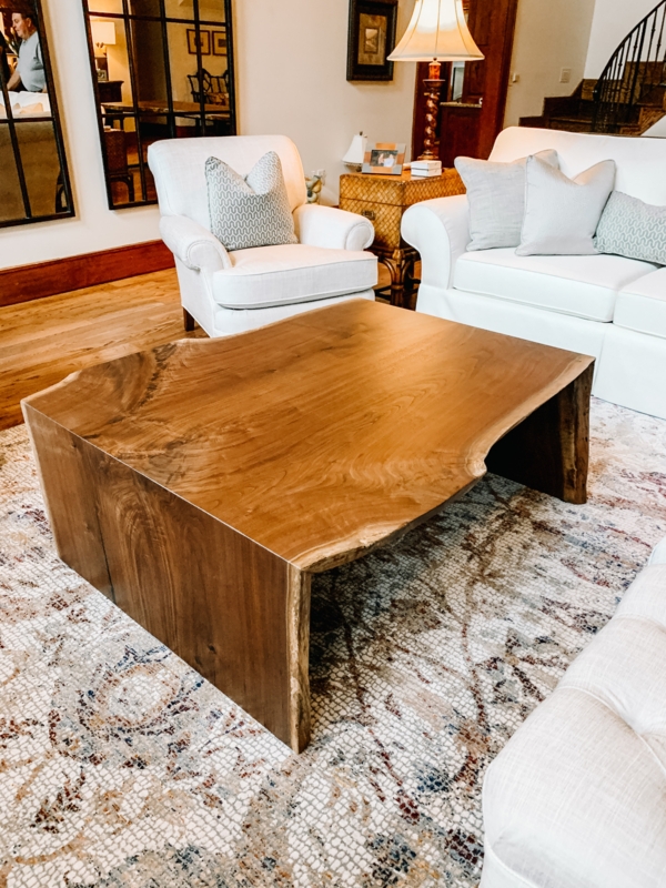 Coffee Table Live Edge Waterfall Slab Single Metal Leg Rustic Style