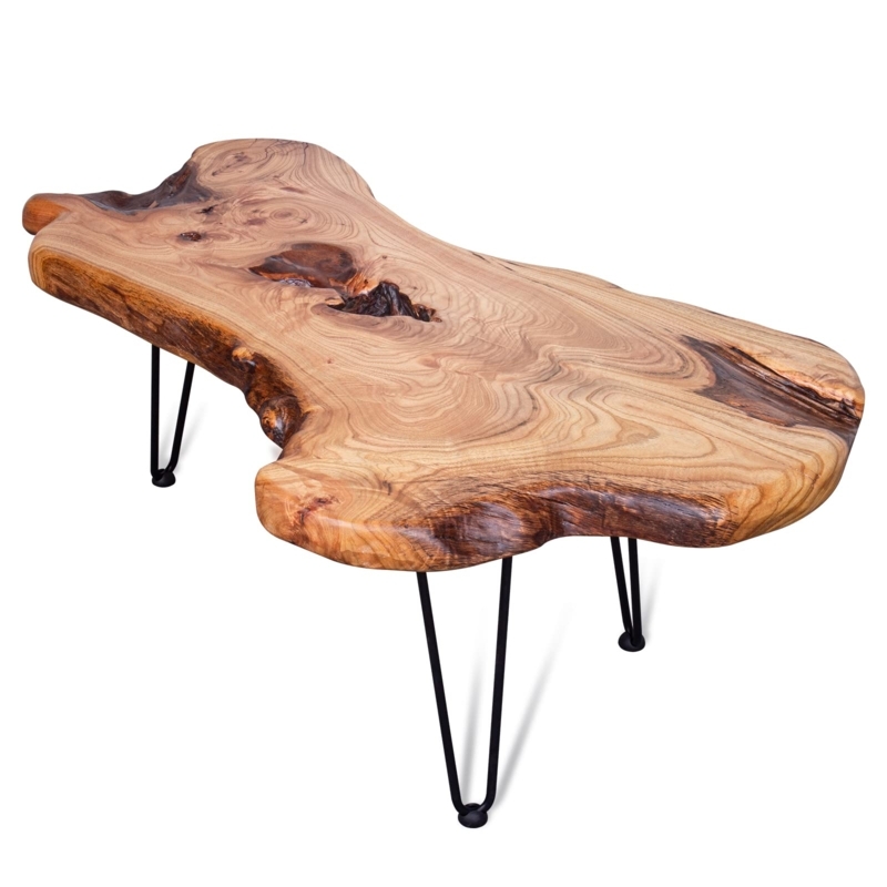 Coffee Table Live Edge Wood Hairpin Leg Industrial Table Clear Finish