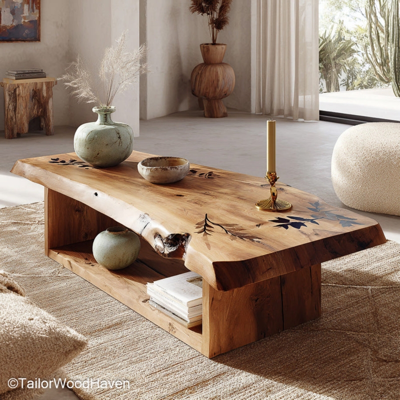 Coffee Table Live Edge Wood Slab Butterfly Joint U-Shaped Metal Legs