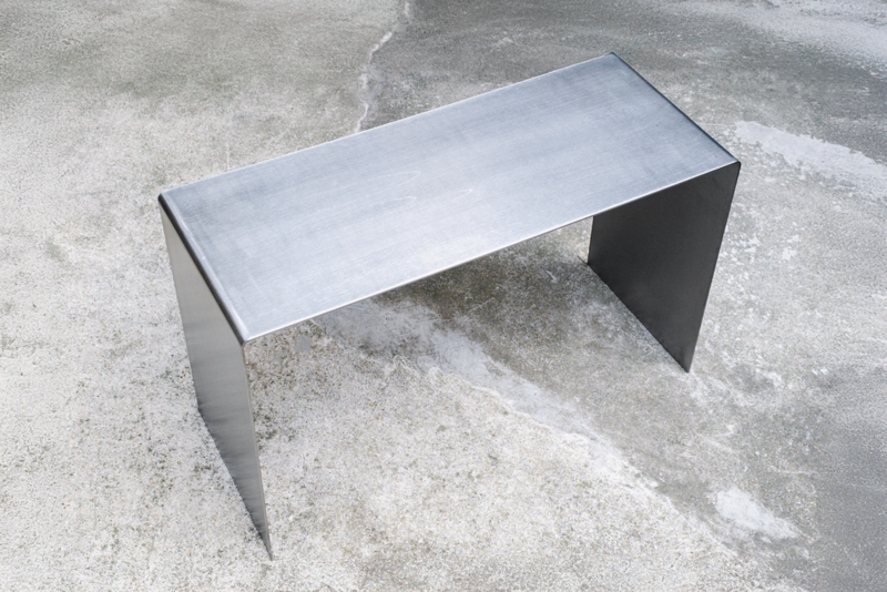 Coffee Table Low Profile Folded Sheet Metal Brushed Steel Design