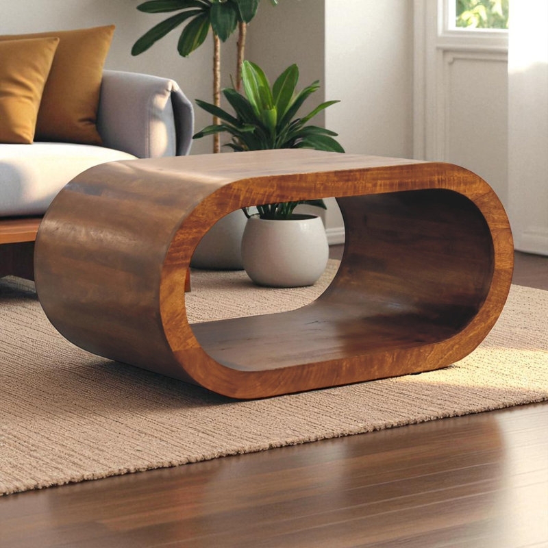 Coffee Table Lower Shelf Slab Legs Wood Finish Solid Construction
