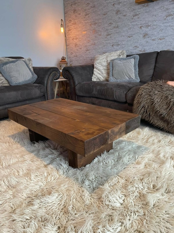 Coffee Table Made from Chunky Sleeper Wood with Rustic Industrial Style