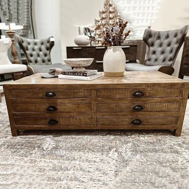 Coffee Table Map Chest Facade Apothecary Drawers Trunk Industrial