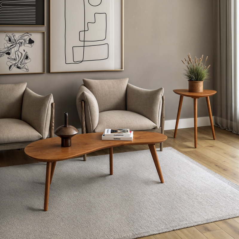 Coffee Table Mid-Century Modern Wood with Open Lower Shelf