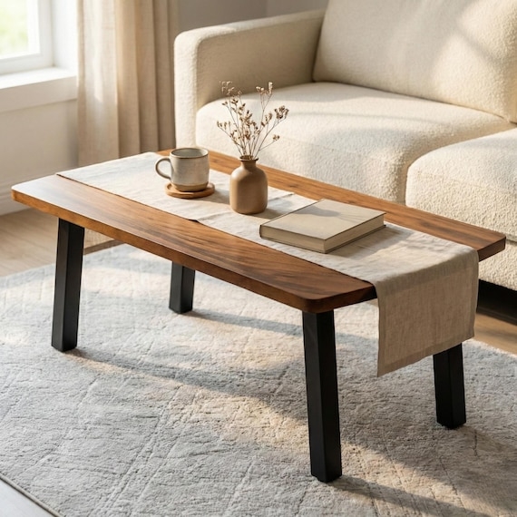 Coffee Table Mid Century Walnut Tapered Splayed Legs Beveled Edge