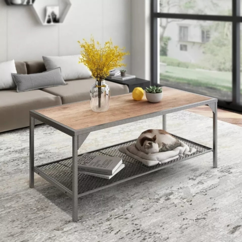 Coffee Table Minimalist Square Cuboid Shape Plinth Base Light Oak