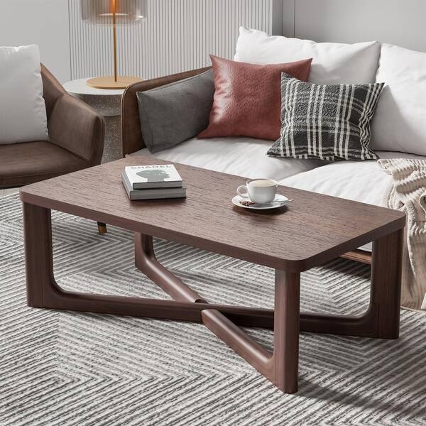 Coffee Table, Minimalist Wood, Large Rectangle Silhouette, Thick Legs