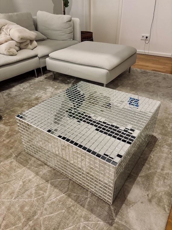 Coffee Table Mirrored Block Silhouette Rectangular Minimalist