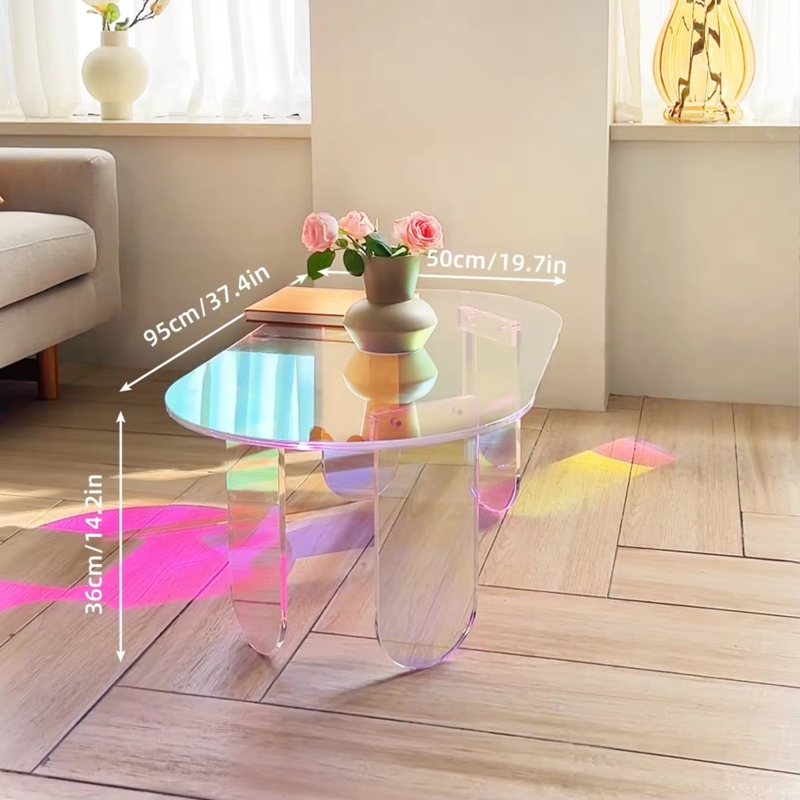 Coffee Table Modern Iridescent Acrylic Arc Shaped Legs Translucent Round