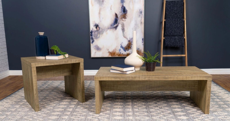 Coffee Table Modern Mango Wood Thick Inset Block Legs Organic