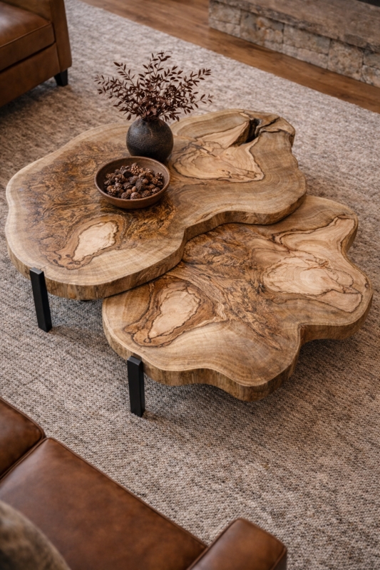 Coffee Table Nesting Design Round Slender Black Metal Legs Airy