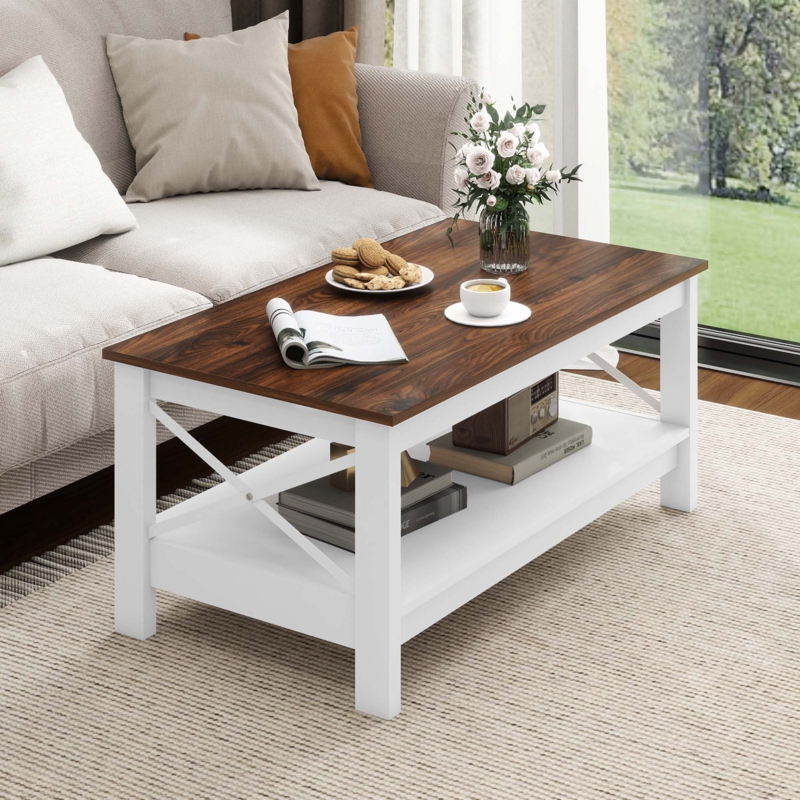 Coffee Table Open Lower Shelf Rectangular Block Legs Light Oak