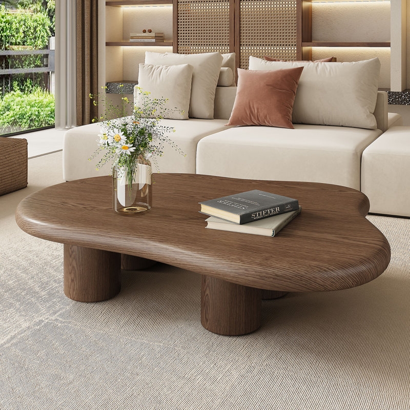 Coffee Table Organic Modern Walnut Cloud Shaped Top Scalloped Edge