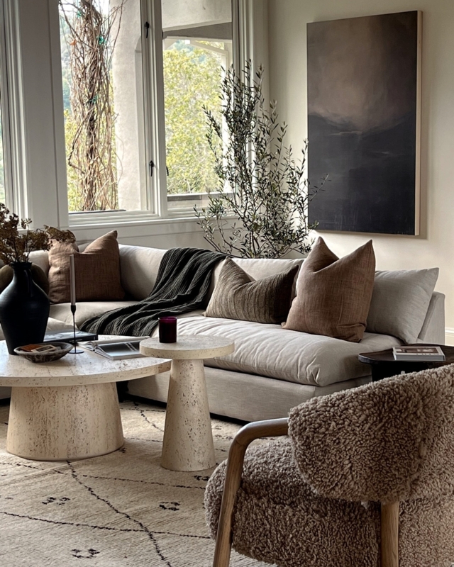 Coffee Table Organic Modern with Pitted Stone-Like Texture, Off-White