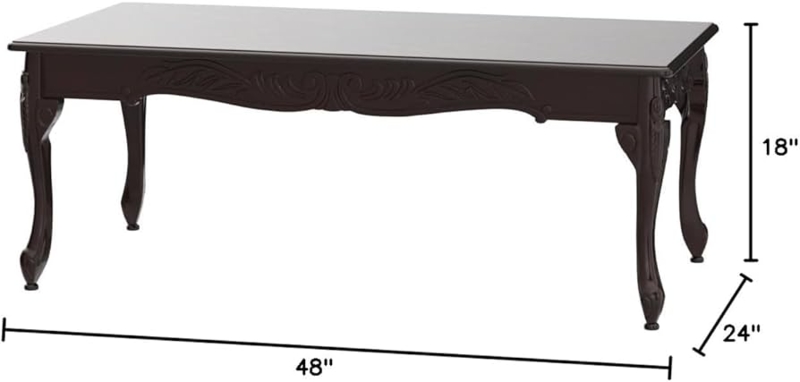 Coffee Table Ornate Dark Cherry Scalloped Edge Floral Carvings