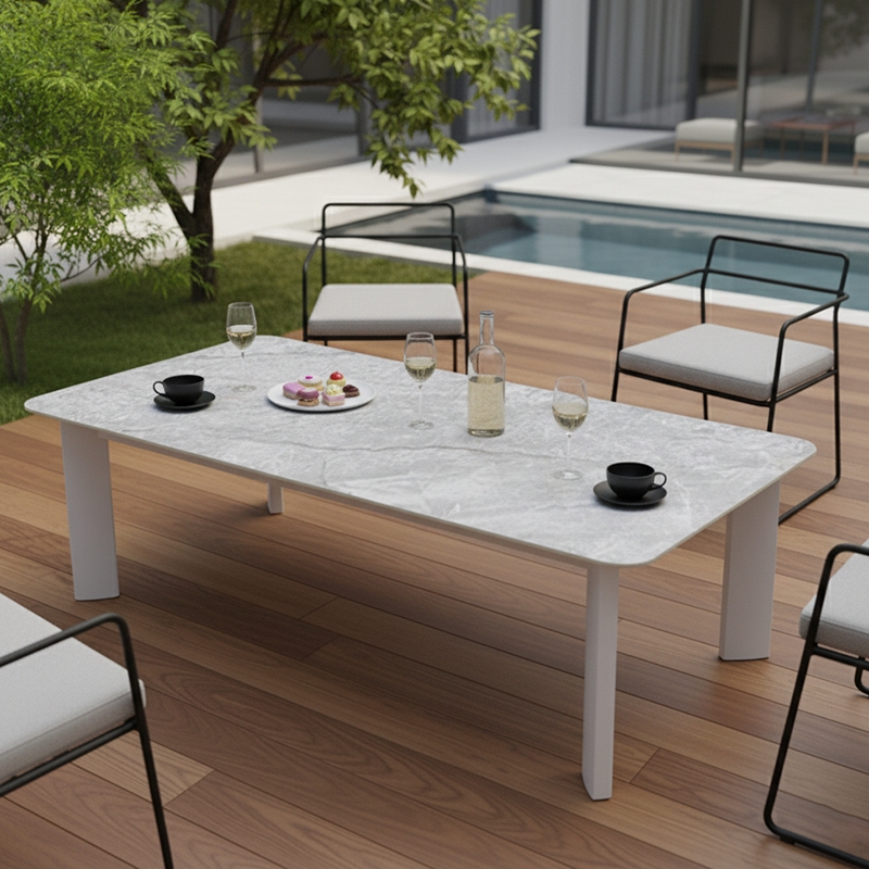 Coffee Table Outdoor Sintered Stone Top Aluminum Frame Minimalist Style