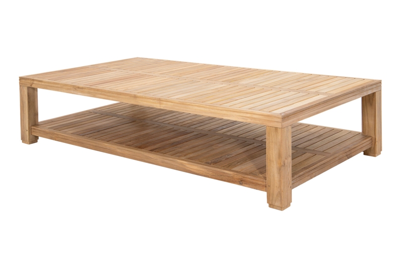 Coffee Table Outdoor Slatted Wood 72 Inch Rectangular Patio Furniture