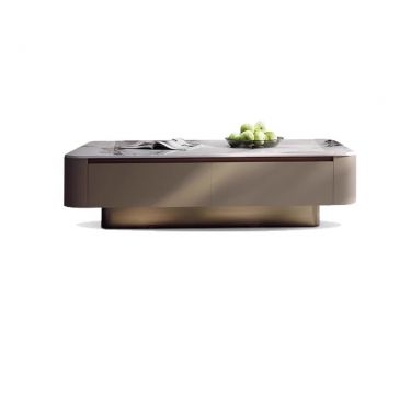 Coffee Table Plinth Base, Rectangular Wood-Toned, Storage Drawers