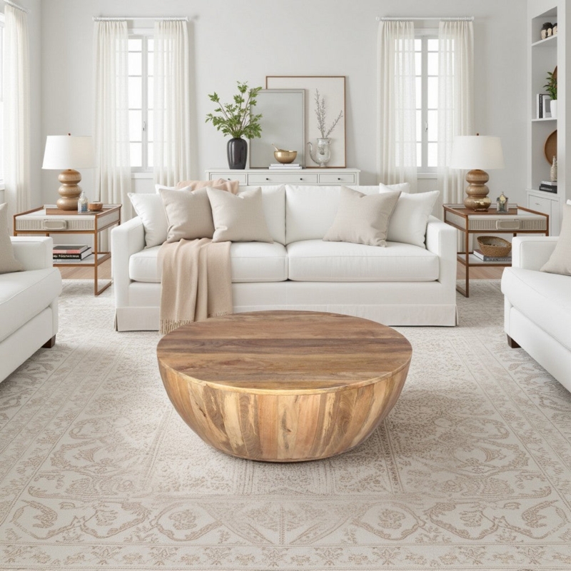 Coffee Table Radial Plank Design Conical Base Dark Brown Rustic