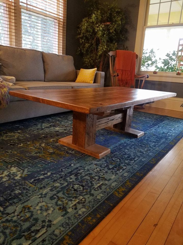 Coffee Table Reclaimed Timber Trestle Base Distressed Weathered Wood Beams