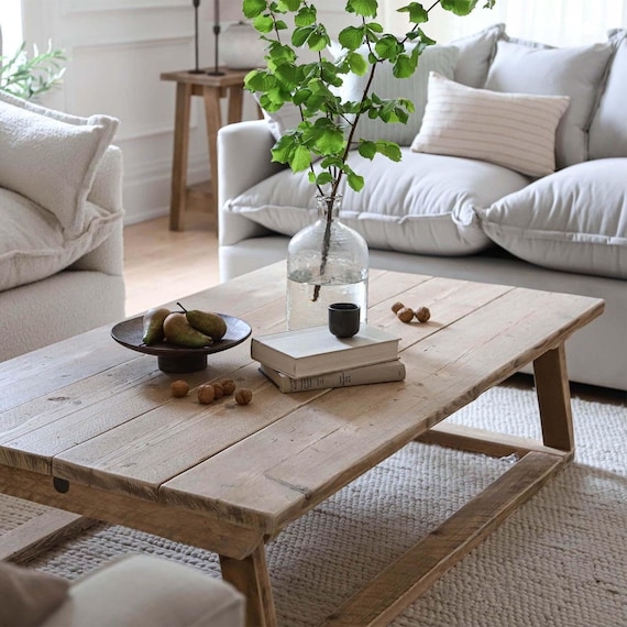 Coffee Table Reclaimed Wood Plank Top Industrial Metal Base