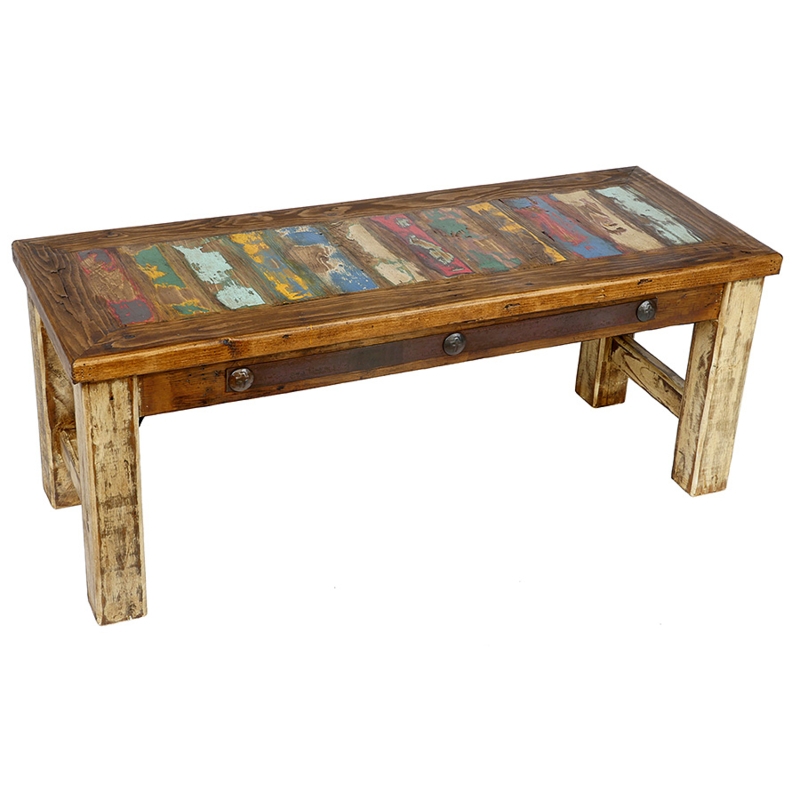 Coffee Table Reclaimed Wood Rustic Multi Color Planks White Patina Legs