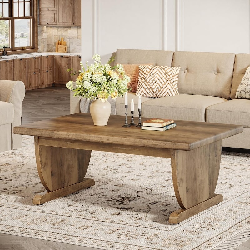 Coffee Table Rectangular Brown Cross-Brace Lower Storage Shelf