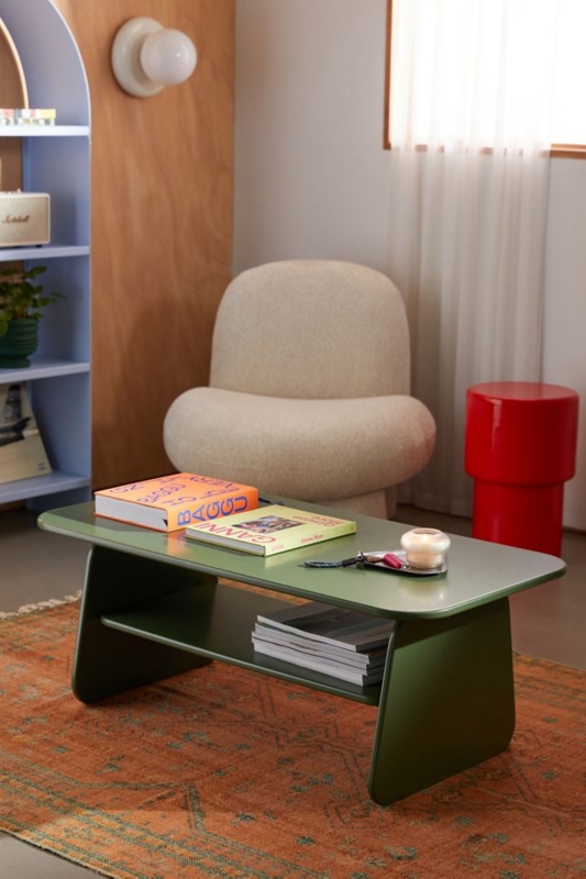 Coffee Table Rectangular Chunky Warm Wood Rounded Edges Slab Legs
