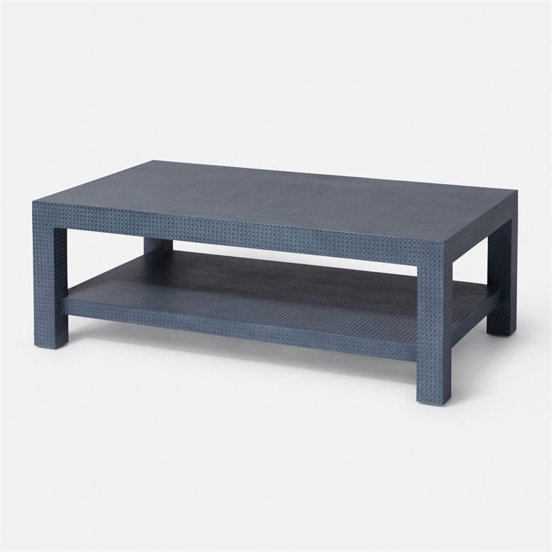 Coffee Table Rectangular Cream Woven Texture Basketweave Block Legs