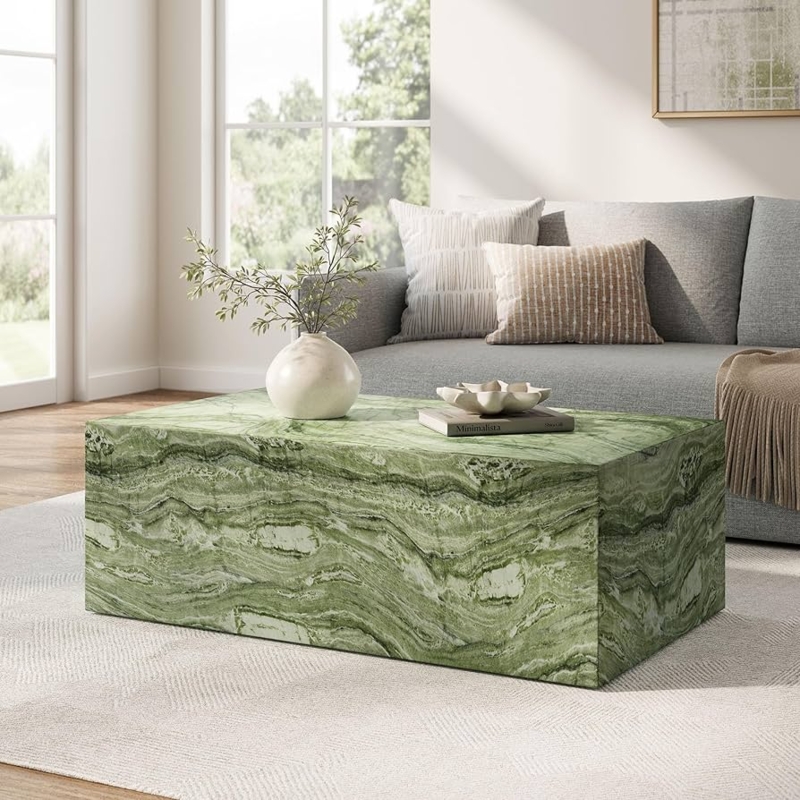Coffee Table Rectangular Glossy Emerald Green Faux Marble Plinth