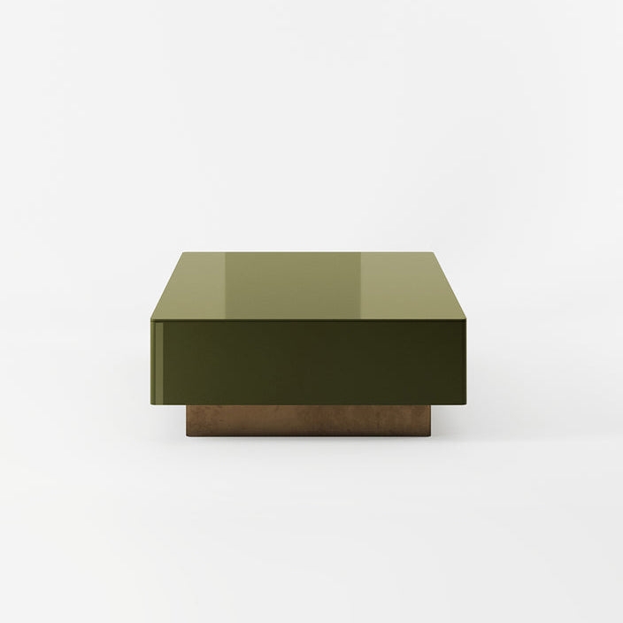 Coffee Table Rectangular Matte Forest Green Monolithic Block Legs