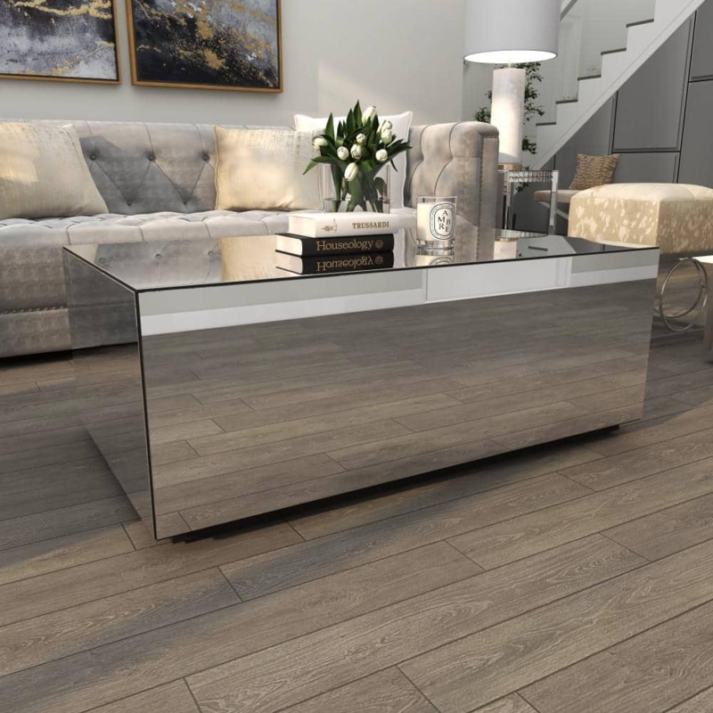 Coffee Table Rectangular Mirrored Tiered Pedestal Base Glam