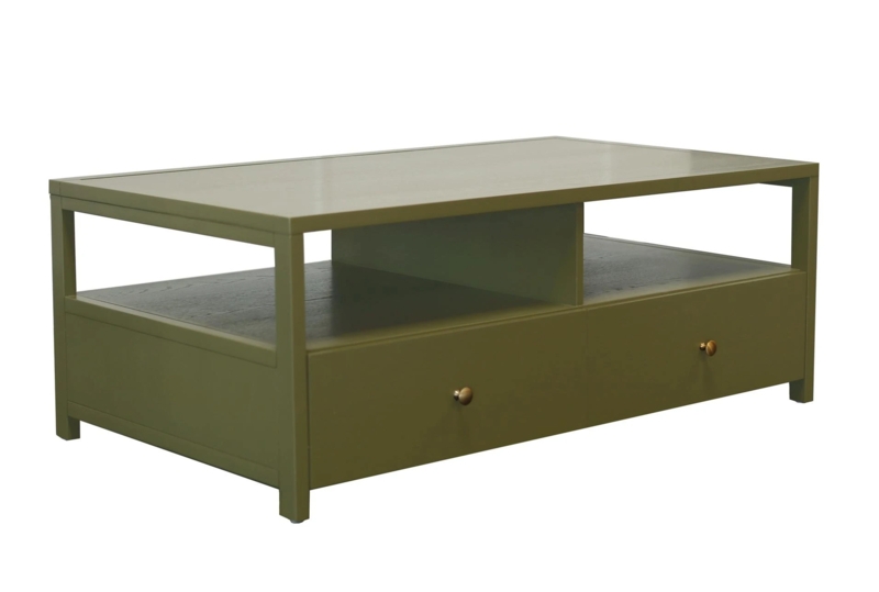 Coffee Table Rectangular Olive Green Four Drawers Wood Top Storage