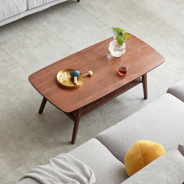 Coffee Table Rectangular Two-Tone Walnut & White, Drawer & Cubby