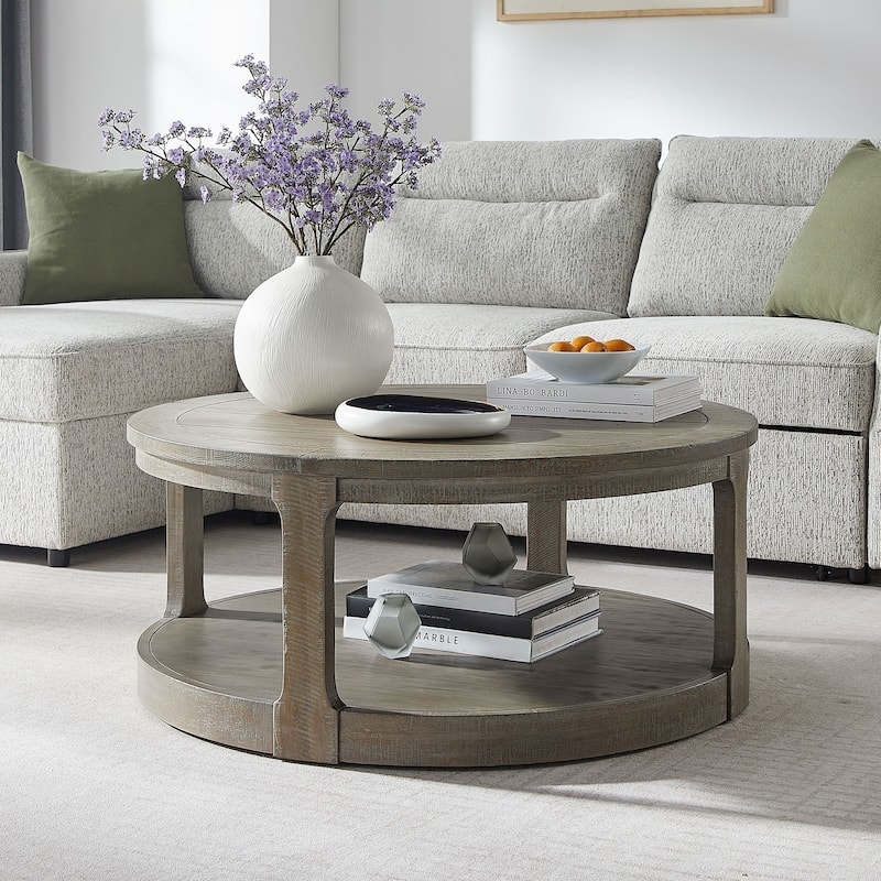 Coffee Table Round Dark Espresso Two Tier Scroll Legs Casters Classic