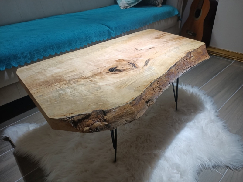 Coffee Table Round Live Edge Poplar Slab Hairpin Legs Rustic Modern