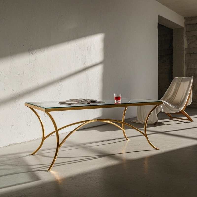 Coffee Table Round Matte Black Top with Gold Arched Base