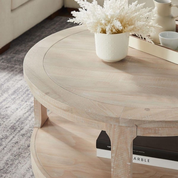 Coffee Table Round Medium Brown Curved Supports Mobile Casters Traditional