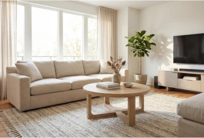 Coffee Table Round Natural Wood Chunky Cylindrical Legs Minimalist