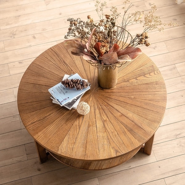 Coffee Table Round Ribbed Cylinder Base Pedestal Scandi