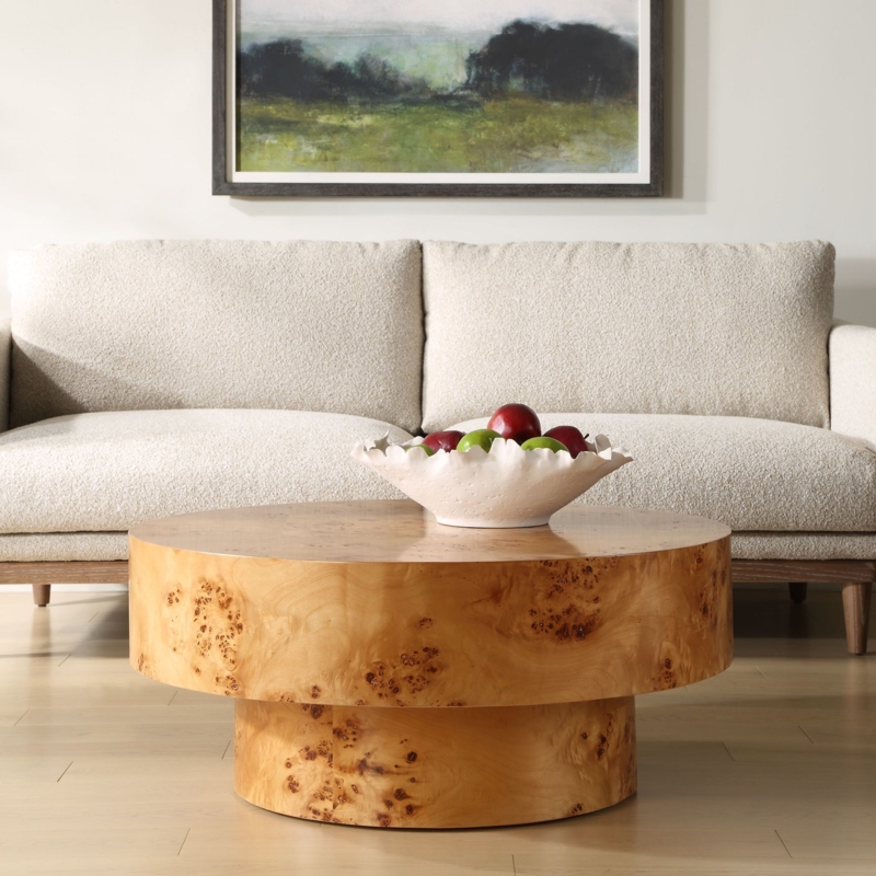 Coffee Table Round Sculptural Link Shaped Legs Wood Toned Organic