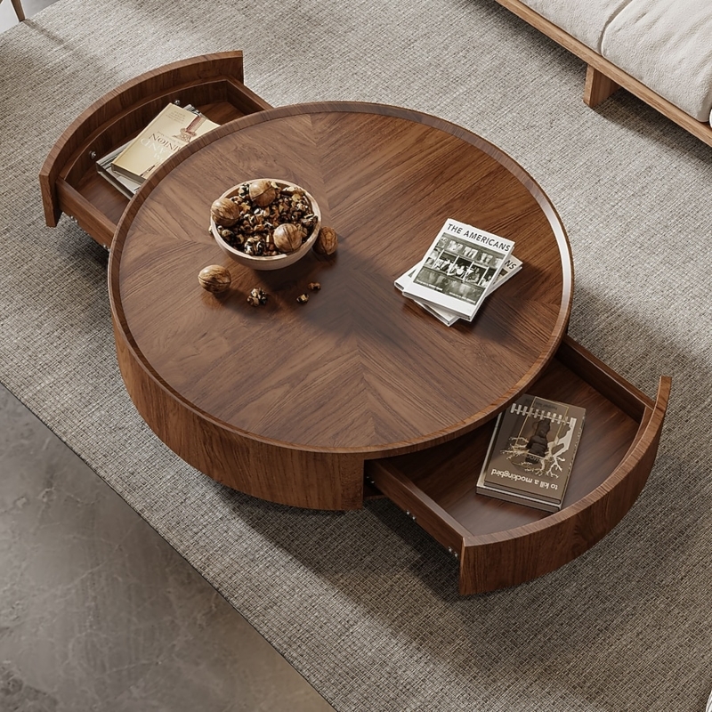 Coffee Table Round Sculptural S-Shaped Metal Base Minimalist Design
