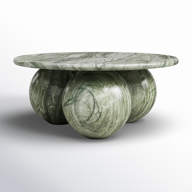 Coffee Table Round Seaweed Green Fluted Pedestal Base Accents