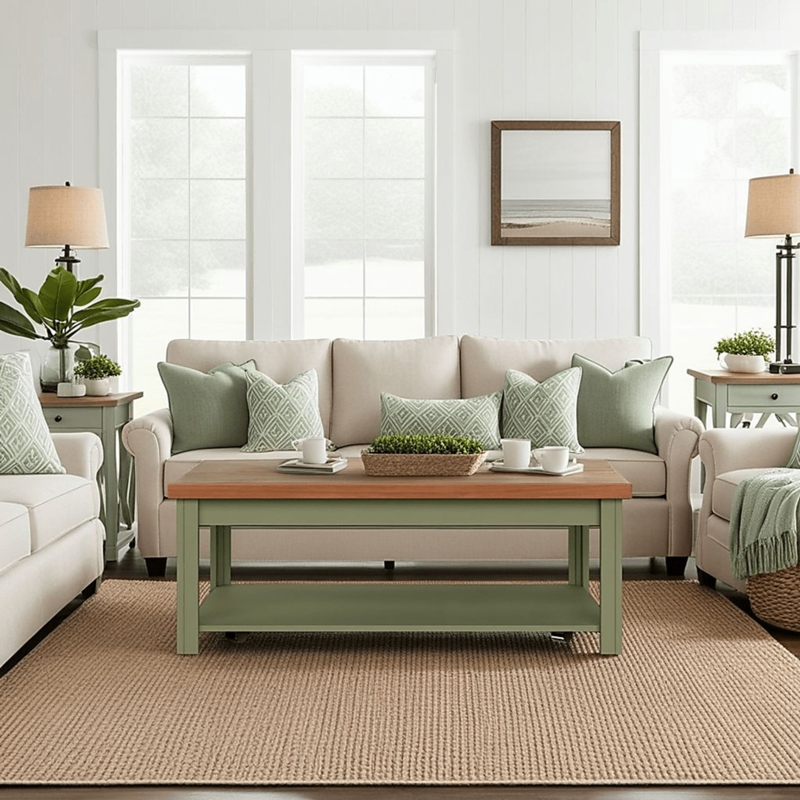 Coffee Table Round Three Tiered Emerald Green Glass Gold Frame Glam