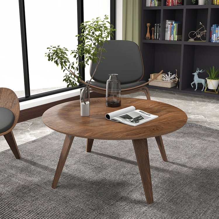 Coffee Table Round Walnut Mid-Century with Natural Radial Wood Grain