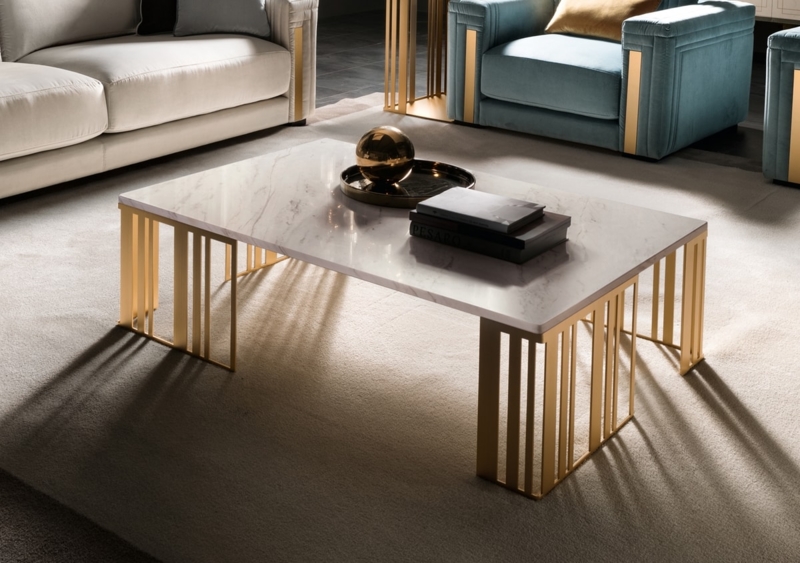 Coffee Table Round White Stone-look Top with Thin Cross Base