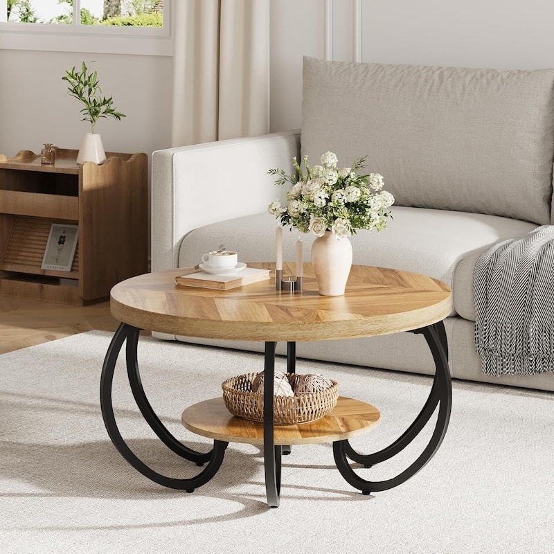 Coffee Table Rustic Industrial X-Frame Wood Storage Shelf Two Tier