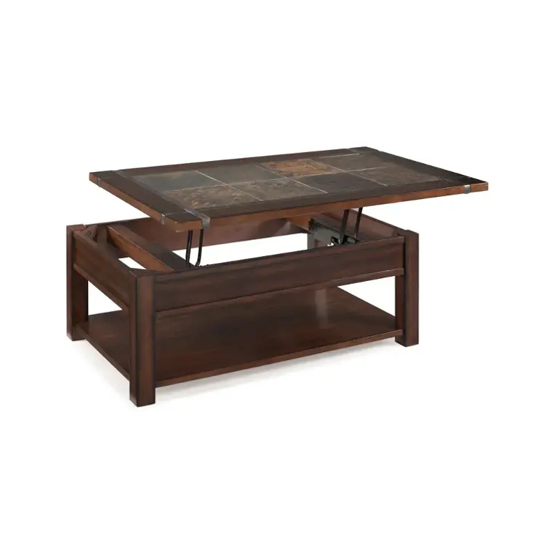 Coffee Table, Rustic Lift Top, Slate-Look Inlay, Casters, Lower Shelf