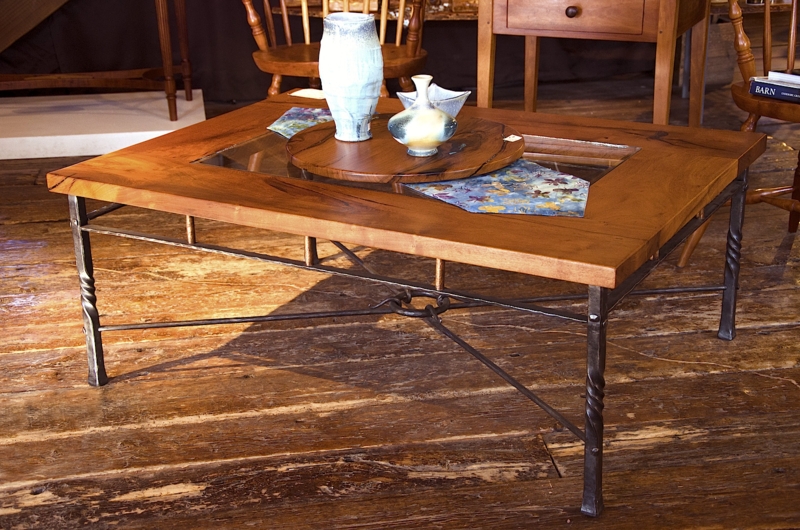 Coffee Table Rustic Live Edge Mesquite Wood With Glass Insert